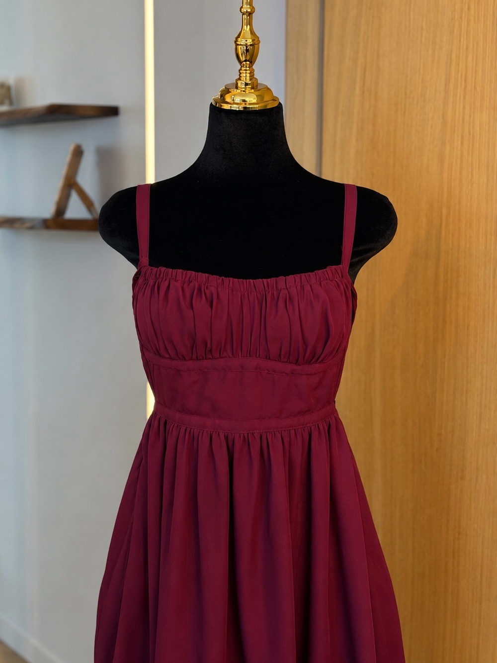 Lucy in the Sky Burgundy Ruched Coquette Babydoll Mini Dress | Cherry Muse - Picture 2 of 5